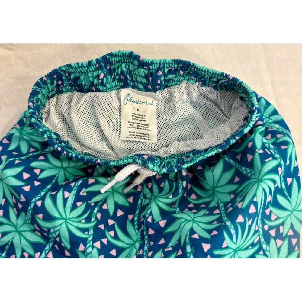 Floatimini Boys Blue Surfrider Rash Guard and Palm Tree Swim Trunks Set 4T - Picture 5 of 9